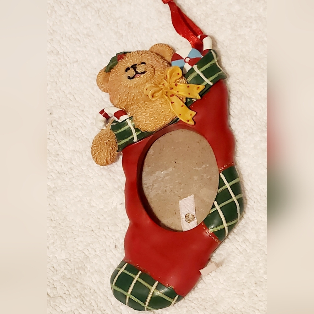 Vintage Teddy Bear Picture Frame Christmas Ornament